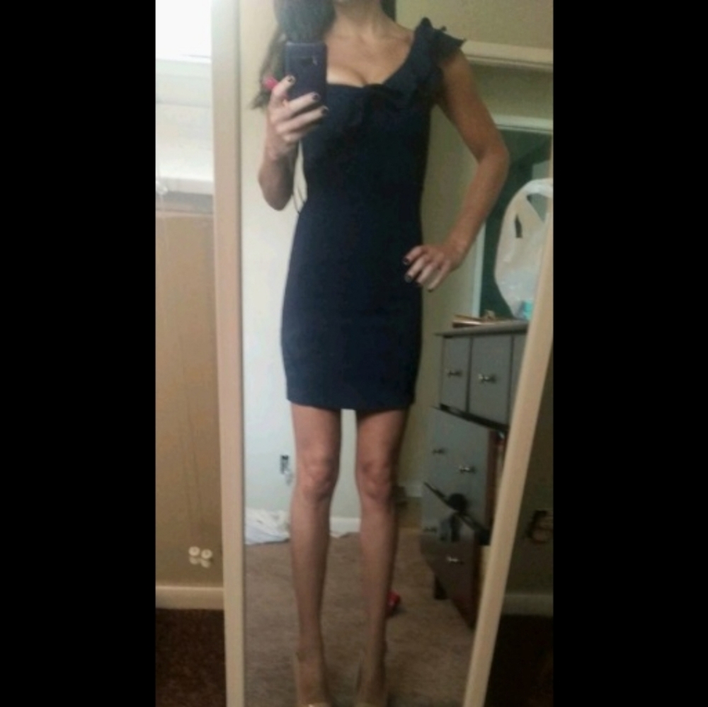 H&M Navy One Shoulder Ruffle Bodycon Mini Dress - Picture 5 of 5